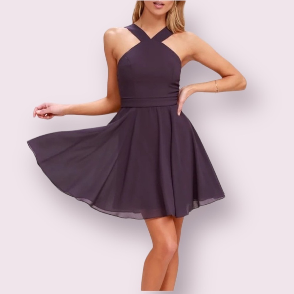 Lulu’s Forevermore dusty purple skater dress EUC